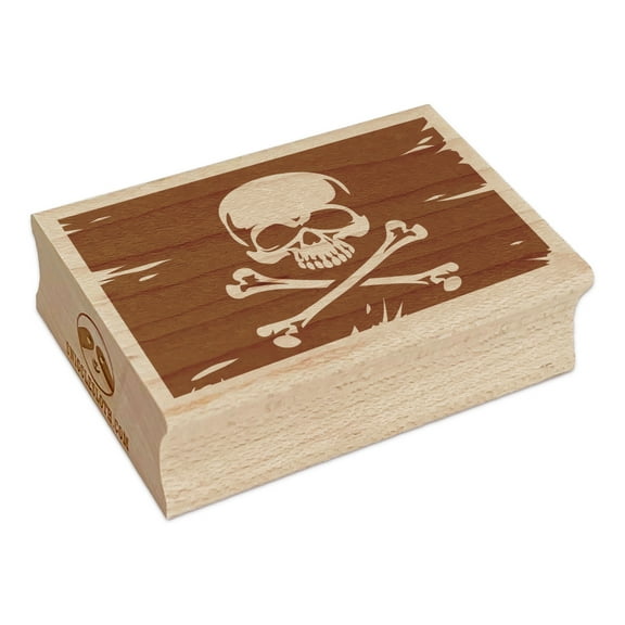 Skull and Crossbones Tattered Pirate Flag Jolly Roger Rectangle Rubber Stamp Stamping Scrapbooking Crafting - Small 1.7in
