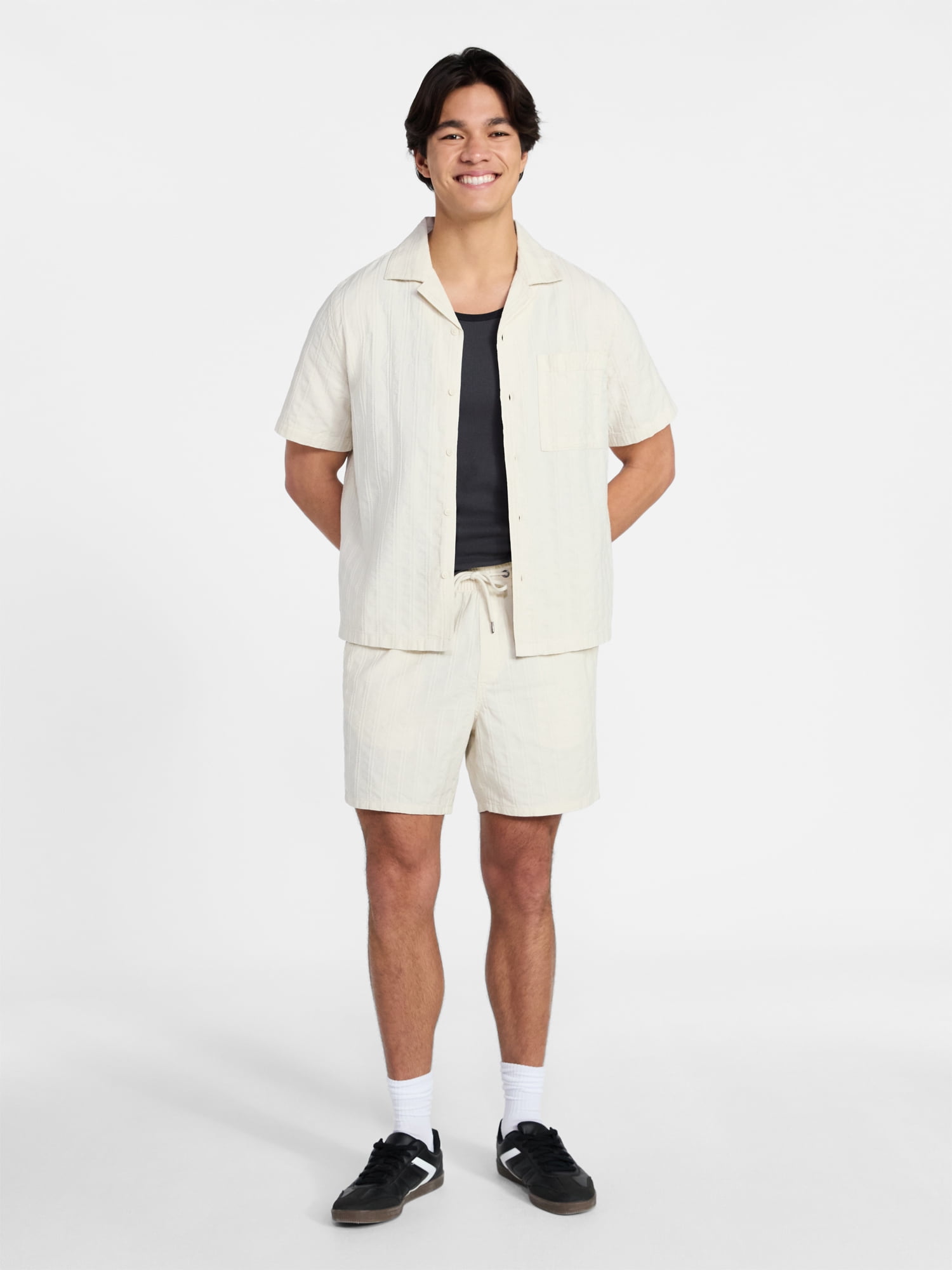 No Boundaries Poolside Dobby Shirt with Short Sleeves, Men's XS-4XLT