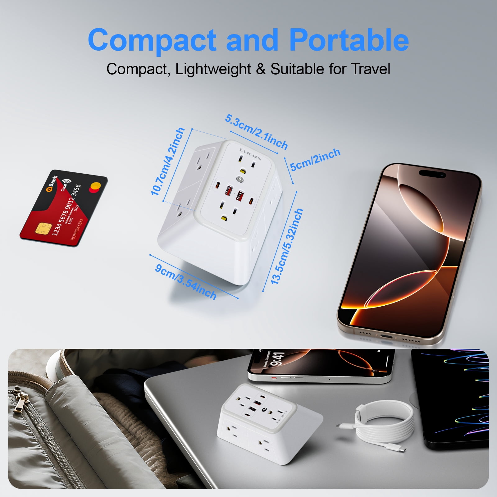 Multi Plug Outlet Surge Protector Wall Charger6 Outlet Extender with 4 USB Charging Ports (4.8A Total) 3-Sided 1050J Power Strip Adapter Spaced Outlets for Home Indoor