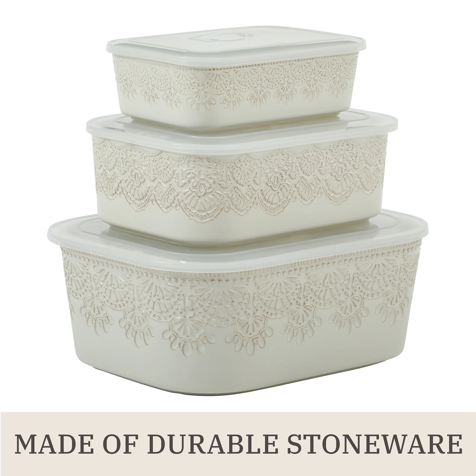 The Pioneer Woman Vintage Lace 6-Piece Nesting Casserole Baking Dish Bakeware Set with Lids, Linen