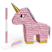 Pink Unicorn Pinata Bundle with a Blindfold and Bat ― Hand Made Extra Small Sized Pinata For Birthday Parties, Kids Carnival and Related Events ― Small Pinata Holds Up to 2 lbs of Candy