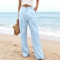 thumbnail image 4 of Women's High Waisted Boho Linen Pants Wide Leg Lightweight Loose Fit Casual Trousers Sky Blue M, 4 of 4