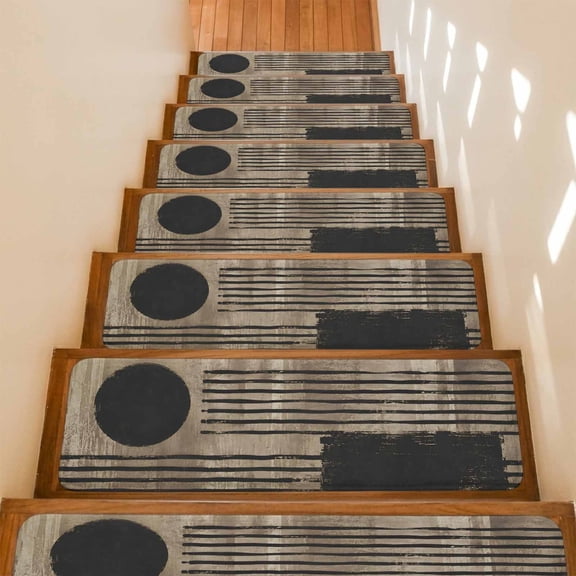 Abstract Non-Slip Stair Treads for Wooden Steps, 4 Pack 8x30 Inches Carpet Stair Mats with Adhesive Backing, Noise-Reducing Step Covers for Indoor Stairs, Easy to Install & Residue-Free