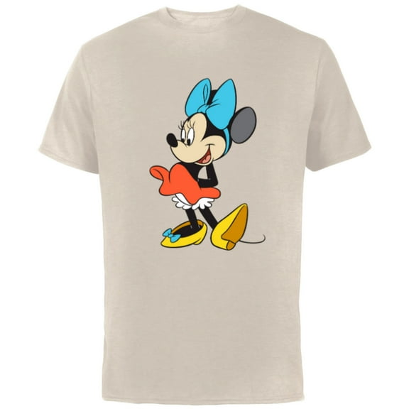 Disney Classic Minnie Mouse with Blue Bow - Short Sleeve Cotton T-Shirt for Adults - Customized-Natural