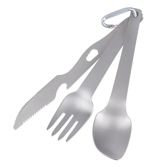 Graflsoa Compact Titanium Camping Utensil Set with Carabiner and Storage Bag - Lightweight Knife, Fork, and Spoon for Outdoor Adventures