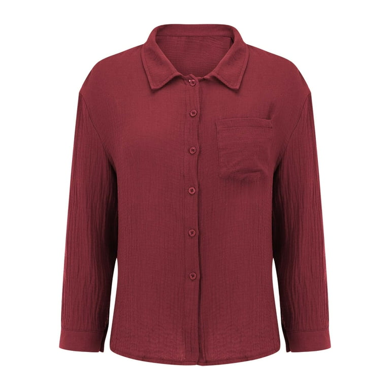 WANGLIOP Women'S T-Shirts Tops Casual Button Down Crinkled