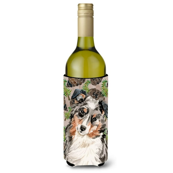 Carolines Treasures BB9572LITERK Australian Shepherd Pine Cones Wine Bottle Beverge Insulator Hugger  Wine Bottle