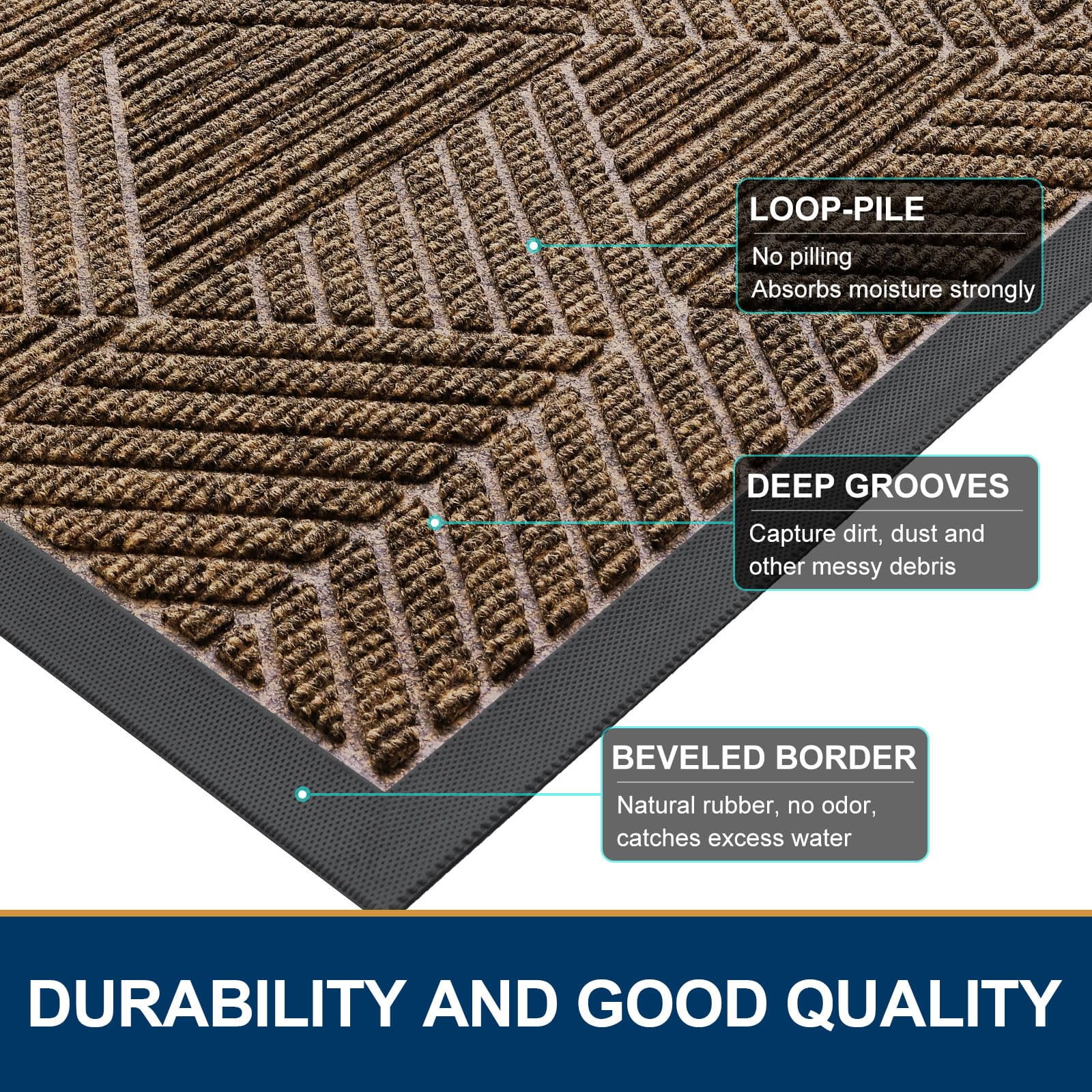 Buganda Door Mat Outside, Heavy Duty Rubber Front Doormat, Dirt Trapper Waterproof Door rugs for Outdoor Entey, 47"x 24" Inch, Brown