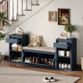 thumbnail image 2 of Aukfa 3pcs Storage Shoe Bench Set with Cushioned Seat, Entryway Organizer with Open Shelves & Cubbies,Antique Navy, 2 of 7
