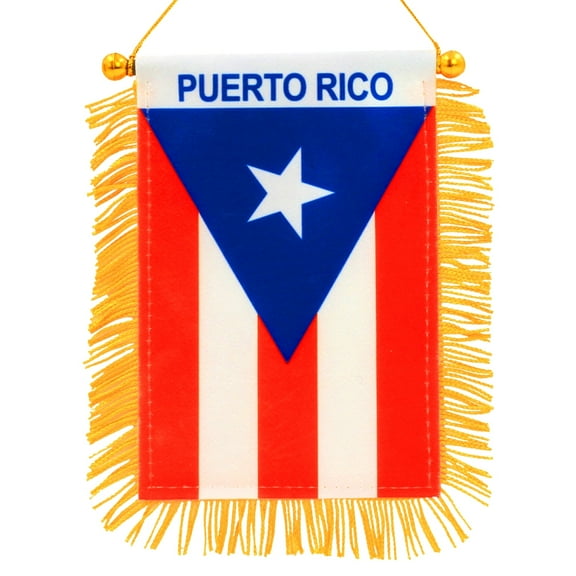 Anley 4 x 6 Inch Puerto Rico Window Hanging Flag - Fringed Puerto Rican Mini Banner