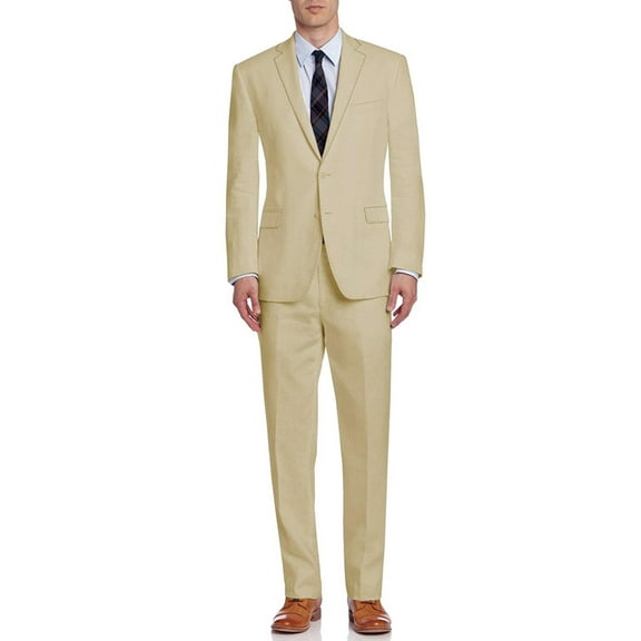 Mens Side Vent 2-piece Banana Cream Linen Modern Fit Suit