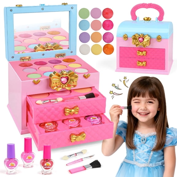 UQN Kids Makeup Sets for Girls 5-8, Girls Toddlers Makeup Kit, Washable Makeup Toys with Mirror and Real Cosmetic for Kids, Little Girl Princess Toy Gift for Christmas Birthday Aged 3-12