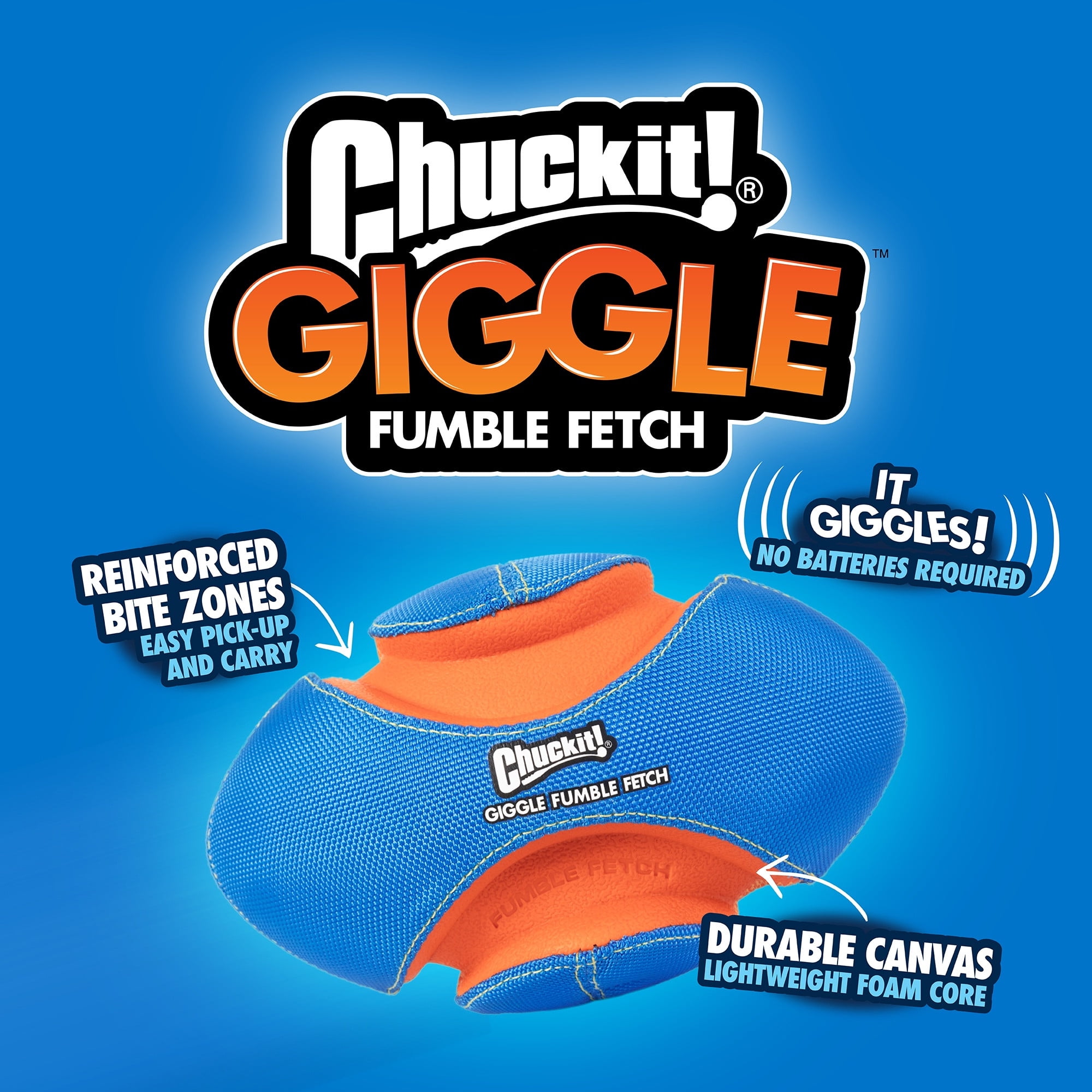 Chuckit! Giggle Fumble Fetch Dog Ball Fetch Football Toy for Dogs with Bitezones, 7.9" L for Small Pets up to 30 lbs, Pack of 1