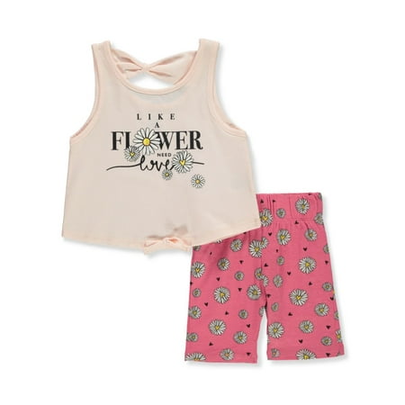 

Pink Velvet Girls 2-Piece Flower Bike Shorts Set Outfit - gray/fuchsia 4t (Toddler)