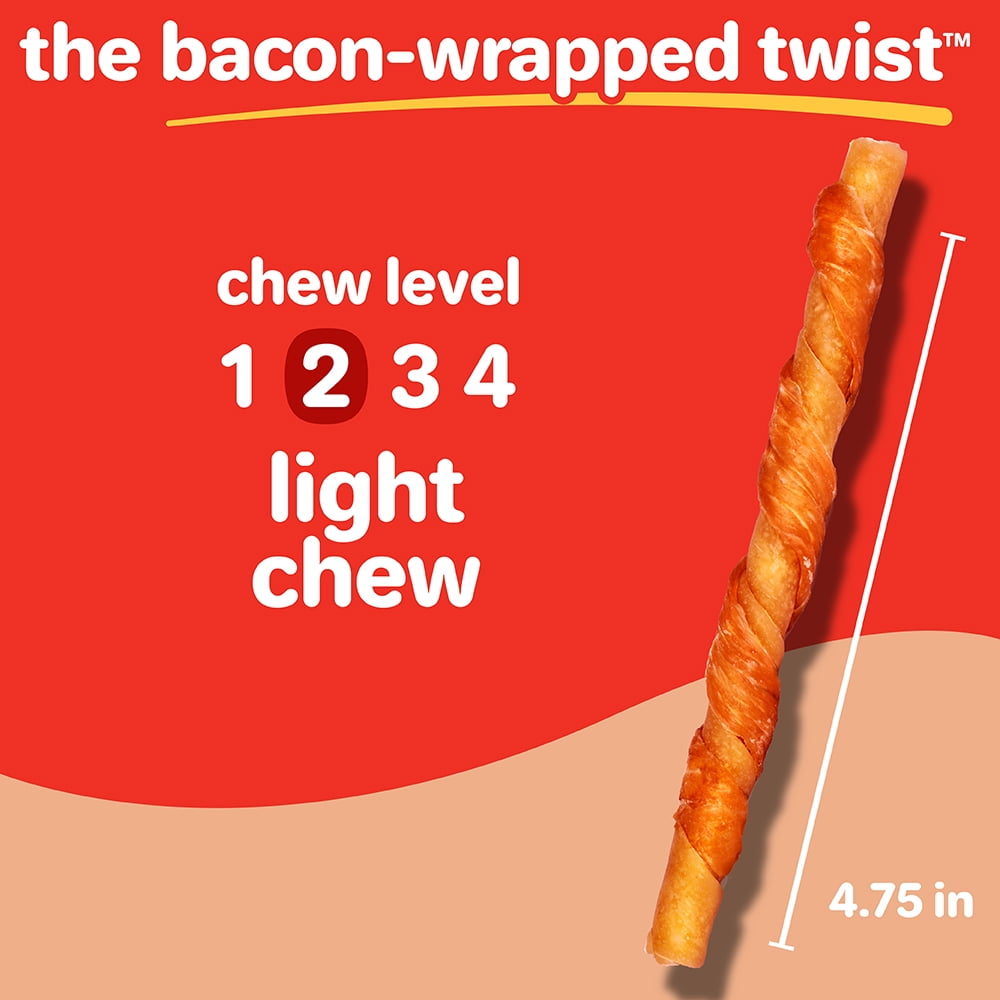 Hartz Oinkies Bacon Wrapped Twists, Real Meaty Dog Chews with 100% Real Bacon, 5.2 oz Bag, 14ct