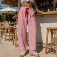 thumbnail image 5 of PBFRDSJ Striped Wide Leg Pants for Women Elastic Waist Drawstring Lounge Pants Trendy Flowy Loose Beach Vacation Bottoms, 5 of 9