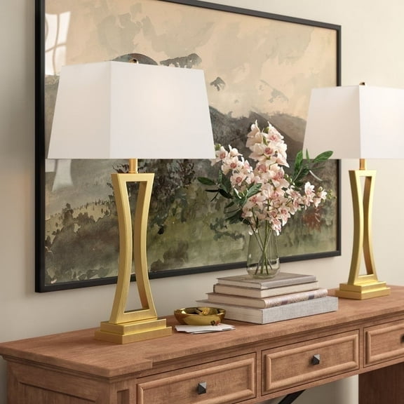 Maxax 30'' Metal Table Lamps Set of 2, Gold Nightstand Lamps with White Rectangular Shade for Living Room Bedroom, 3-Way Dimmable Bedside Desk Lamp for Living Room Office Entryway