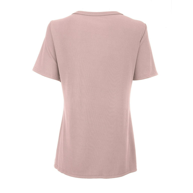 Womens Basic Low Cut Button Down Tight Slim Fitted Tee Tops T Shirts 