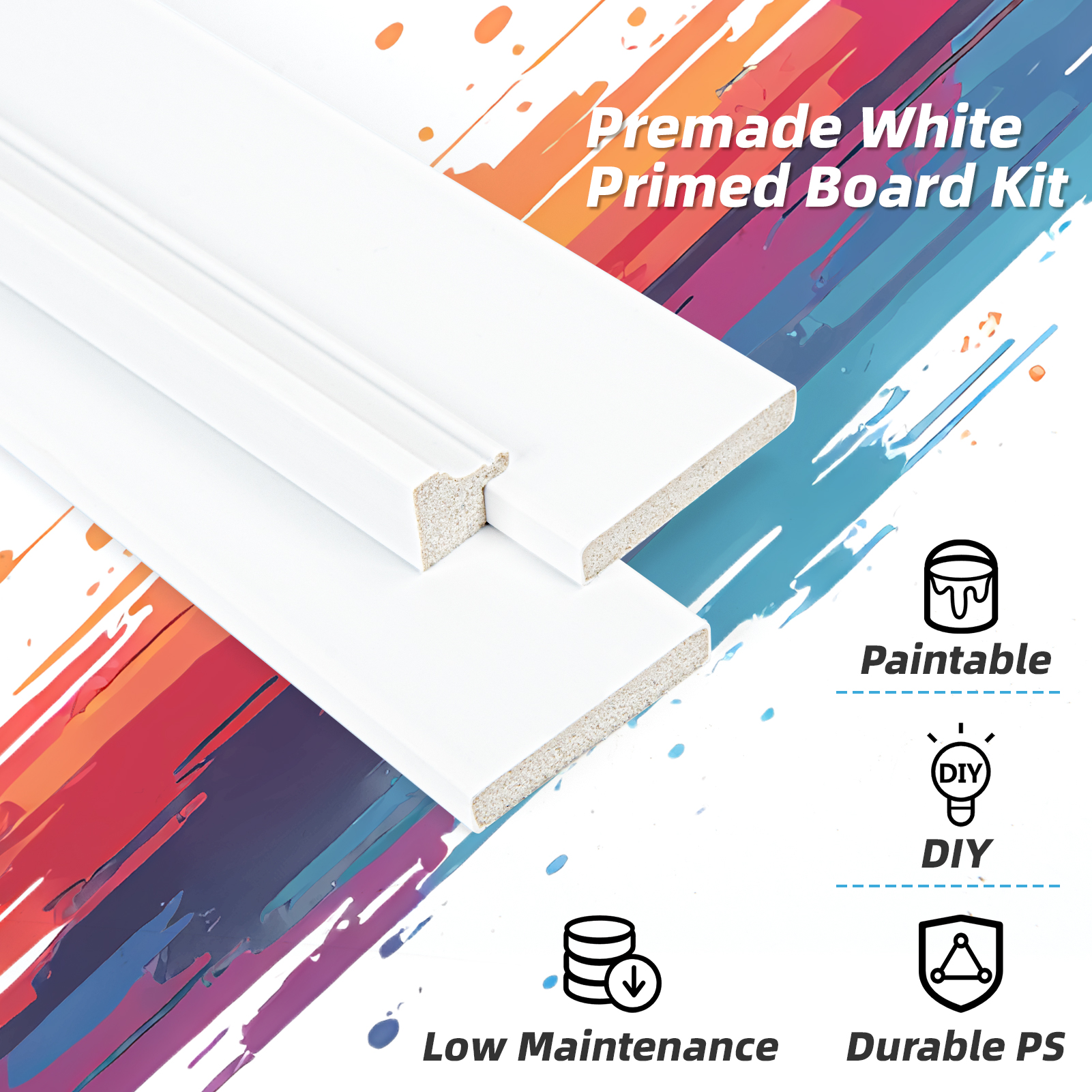 Art3d Premade Wainscoting Panel Kit, White Primed Board & Batten Wall Décor,Paintable Polystyrene Molding Trim for Accent Wall for Living Room, Bedroom & Kitchen