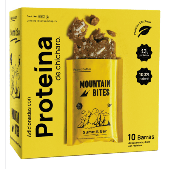 Barra con Proteina Mountain Bites Peanut Butter, 10 pzas de 55g C/u
