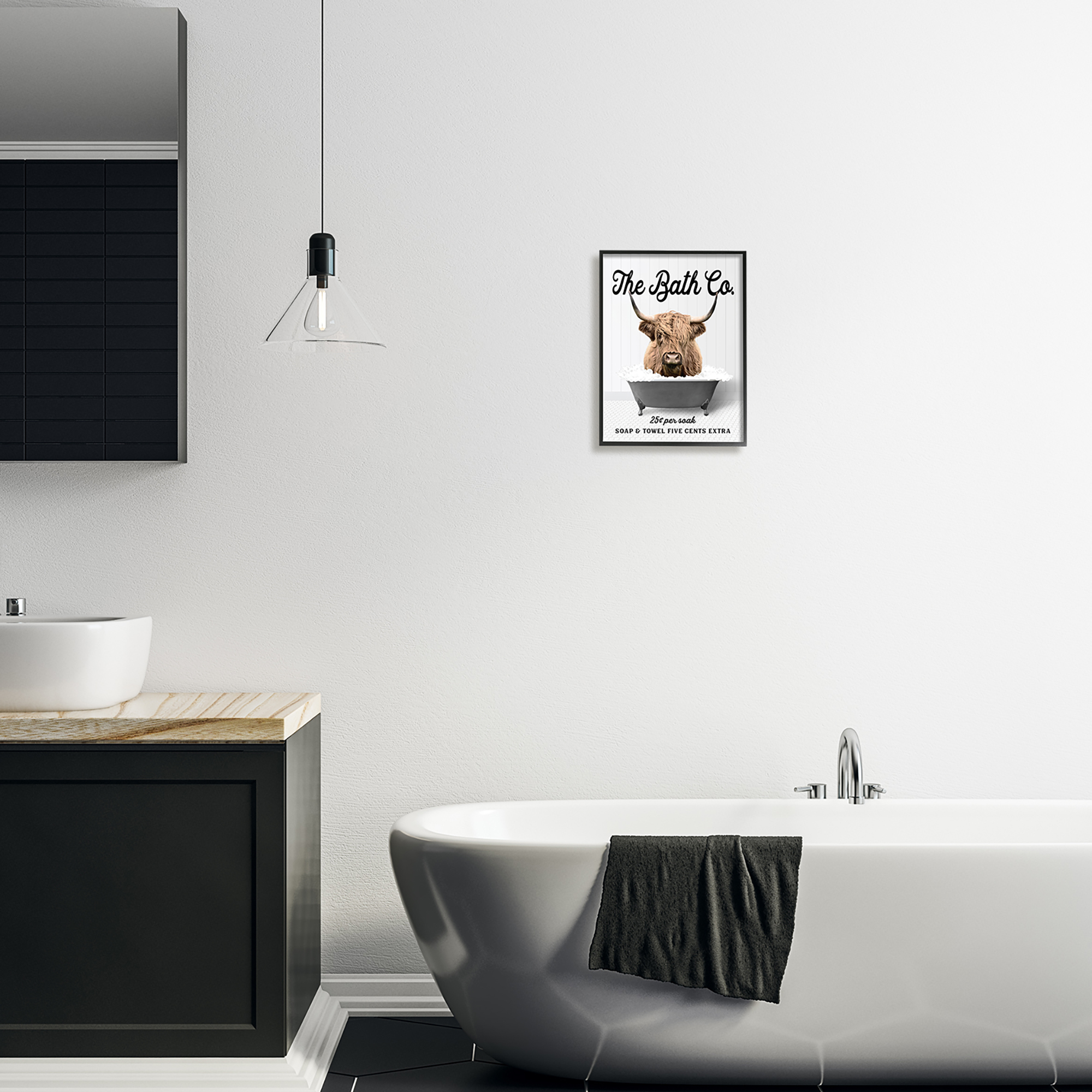 Stupell Industries Bubble Bath Highland Cow Animals & Insects Painting Black Framed Art Print Wall Art, 11 x 14