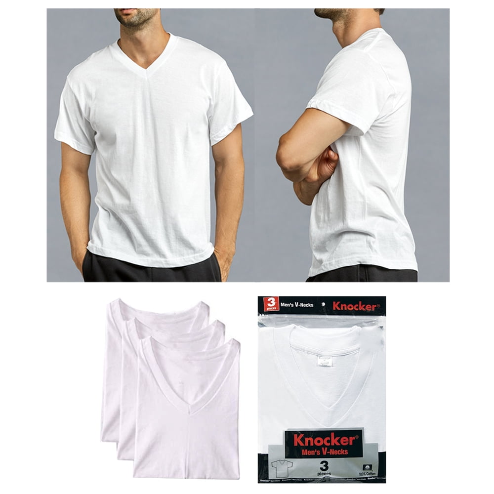 Mens T-Shirt 3 Pack V-Neck Crew Neck Cotton Crown Tagless Undershirt Tee White 