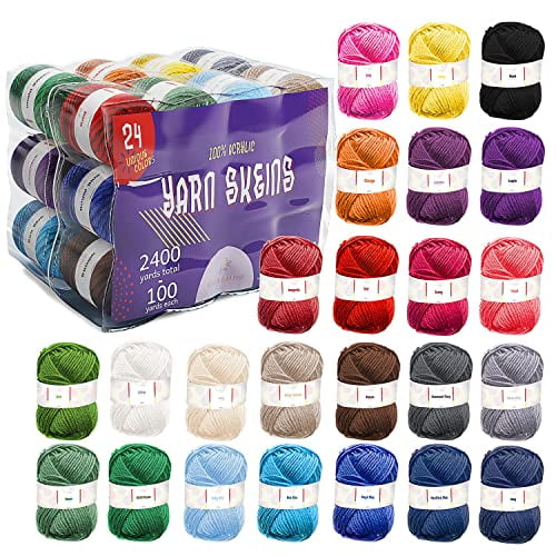 Fil Doux pour Crochet - 2400 Yards Fil pour Crochet et Tricot, Fil Amigurumi pour Tricot, Fil Acrylique en Vrac, Fil Parfait pour Artisanat, Ensemble de Fil pour Crochet - 24 Ya