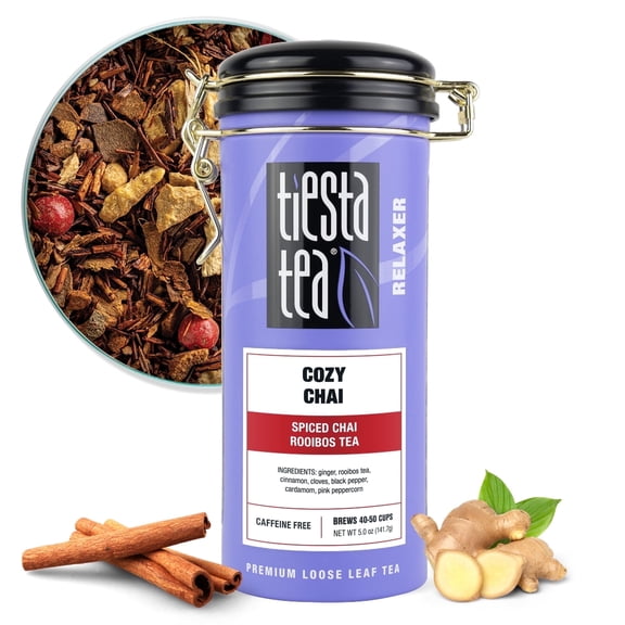 Tiesta Tea - Cozy Chai, Relaxer Loose Leaf Tea Blend, Spiced Chai Rooibos Tea, Caffeine Free Herbal Tea, Make Hot or Iced & Up to 50 Cups - 5 oz Refillable Tin Can