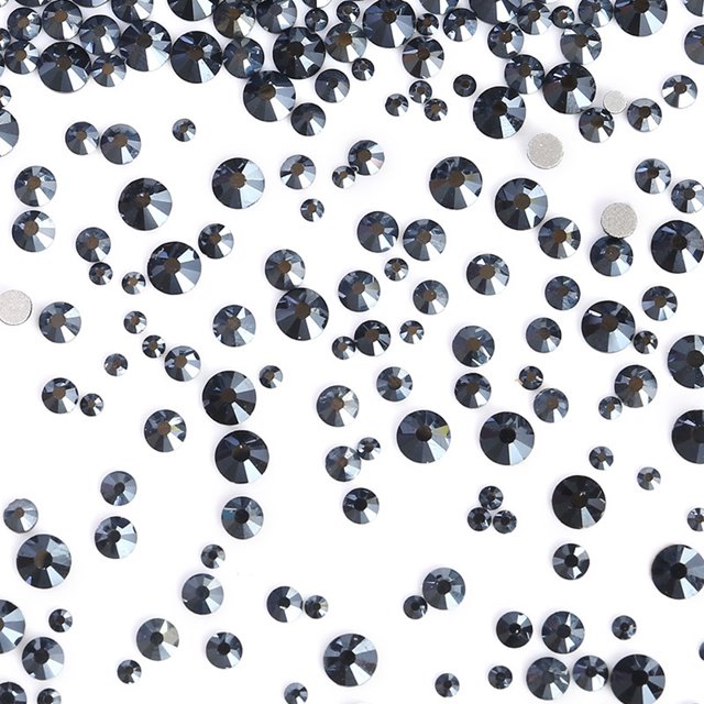 Diamante negro, arte de uñas de cristal Flatbacks sin diamantes de imitación Hotfix