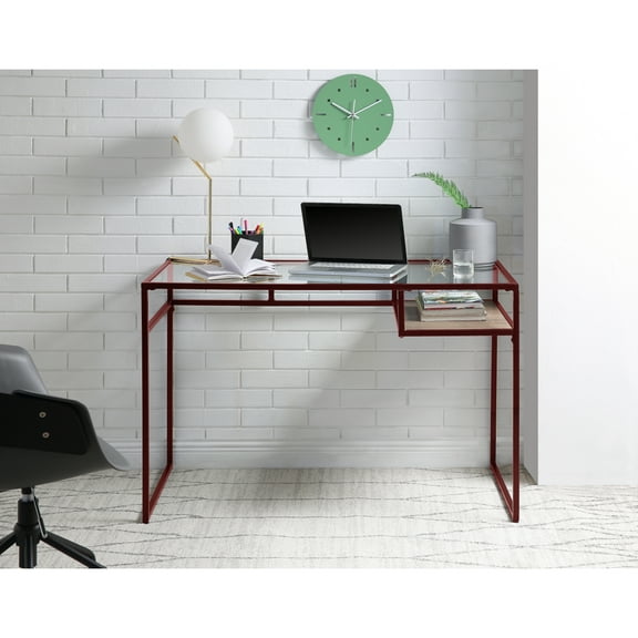 Miekor Furniture Yasin Glass Top & Red Finish Writing Desk 47063