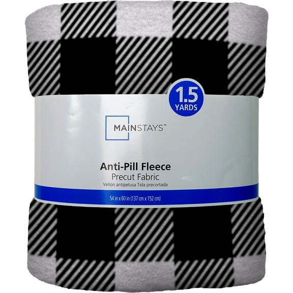 Mainstays 58" X 1.5 yard Lux Anti-pill Fleece Buffalo Plaid Fabric Precut, Black/White