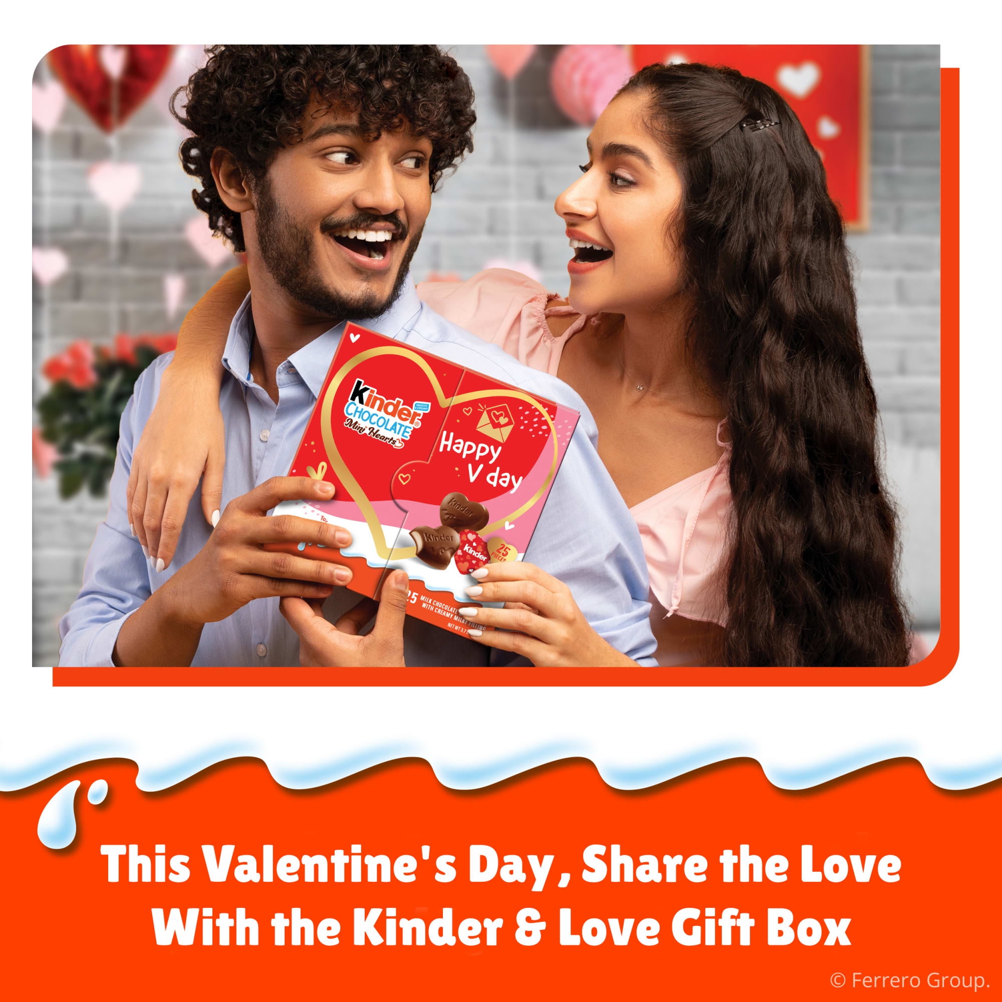 Kinder Chocolate Mini Hearts Gift Box, Mini Milk Chocolate Hearts, Individually Wrapped, Valentine's Day Gift, 25 count, 3.7 oz
