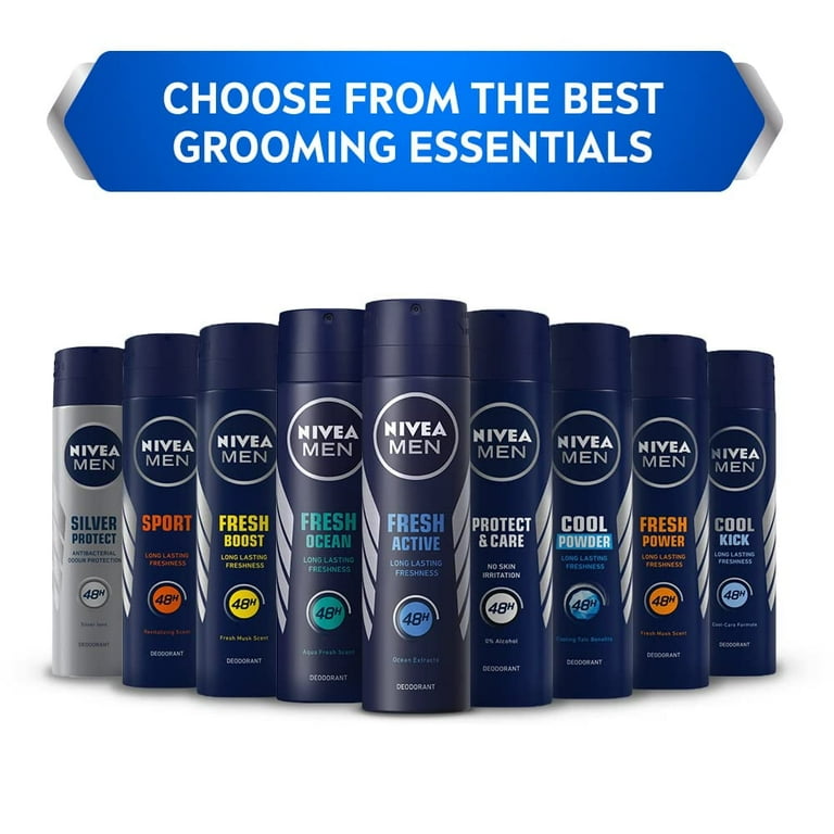 NIVEA Men Fresh Active Deodorant Spray, Aluminum Free, 6 Pack