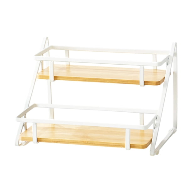 Estante de especias de 2 niveles, estante organizador de perfumes, condimentos, organizador de maquillaje, estante de almacenamiento de cocina para blanco