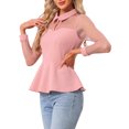 thumbnail image 4 of INSPIRE CHIC Women's Mesh Sheer Peplum Top Long Sleeve Keyhole Blouse with Ruffle Hem & Turn Down Collar S Pink, 4 of 6