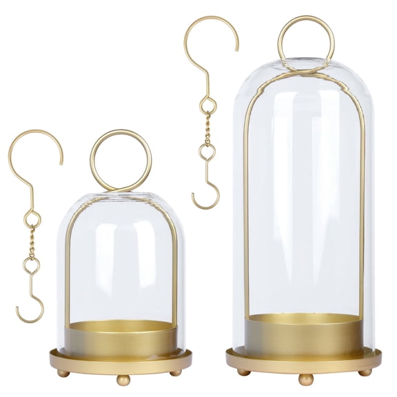 Fohil 5" & 4" Hurricane Glass Candle Holders, Set of 2 Metal Candle Holder with Handmade Sturdy Glass Dome