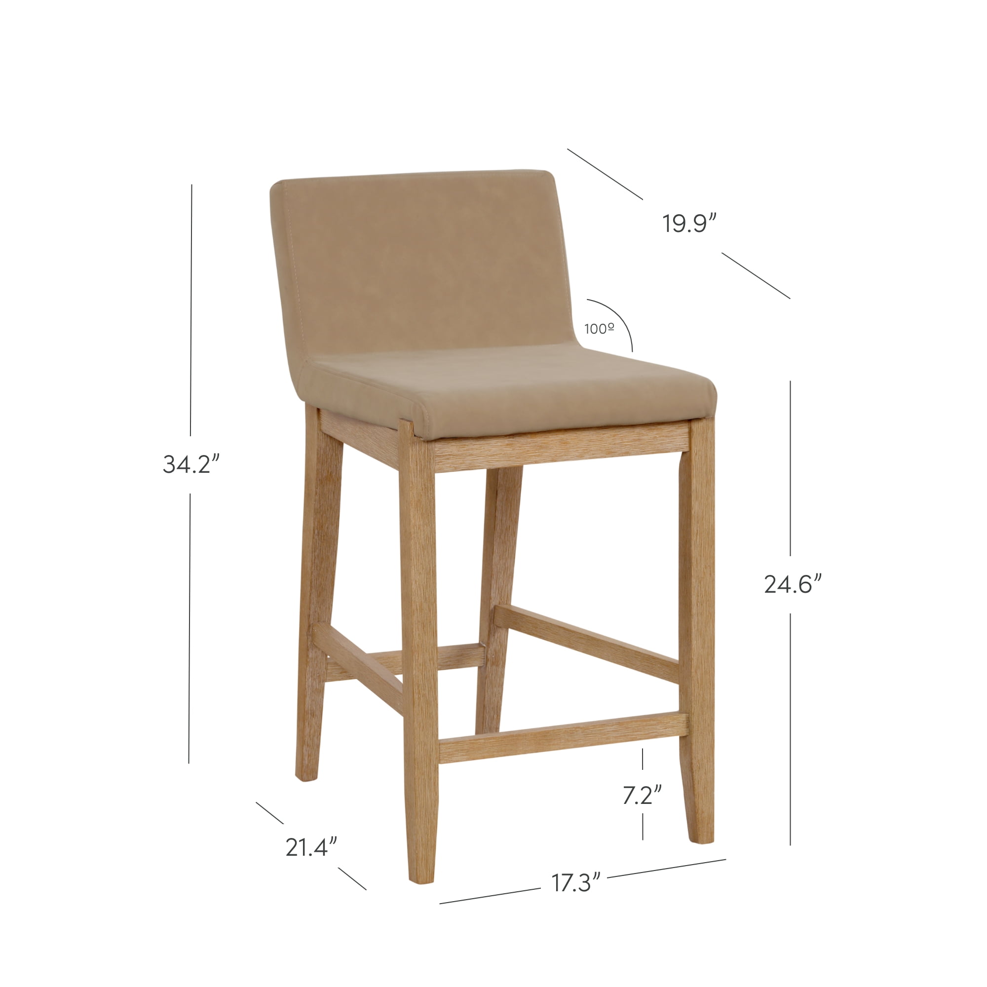 Nathan James Gracie Modern Backrest Bar Stool, Light Brown