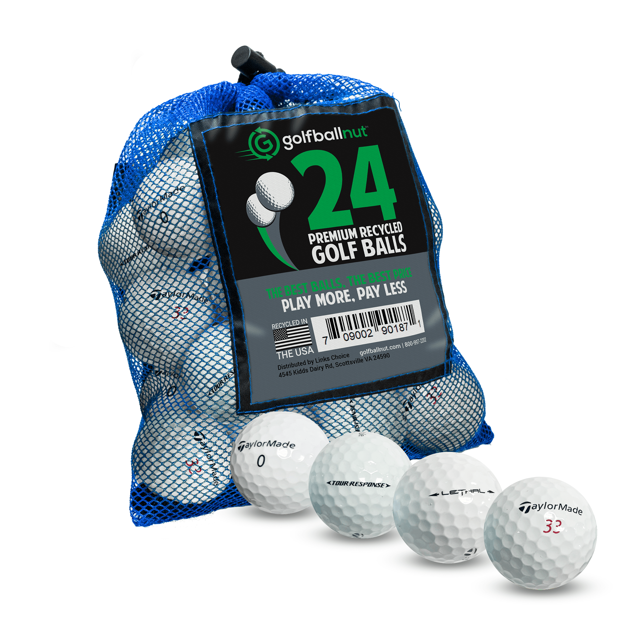 Golf Ball Nut – Recycled Golf Balls for Taylormade Tour Mix – 5A Mint Quality – 24-Pack, White