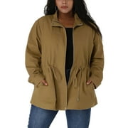 MODA NOVA Juniors Plus Size Long Sleeve Drawing Waist Fall Jacket 4X Khaki