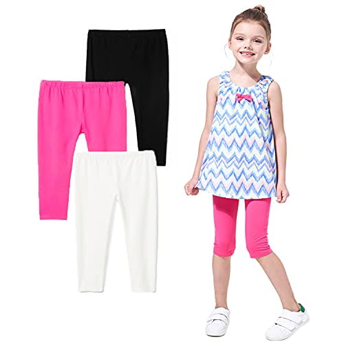 Felix Flora Girls Leggings Toddler Kids Capri Legging Pack 3T Black White  Pink Pants 