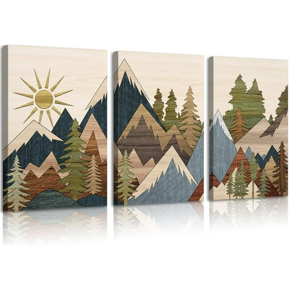 3Pcs Christian Boho Wall Art for Living Room Mid-Century Modern Nordic Print Neutral Scripture Canvas Poster Abstract Sun Mountain Bible Verses Picture Painting Wall Decor for Bedroom 16x24in Und