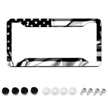 Black American Flag License Plate frame Stainless Steel License plate frame rust-proof auto parts Color license plate cover trim with screw dimensions, 12.2 "x 6.3"