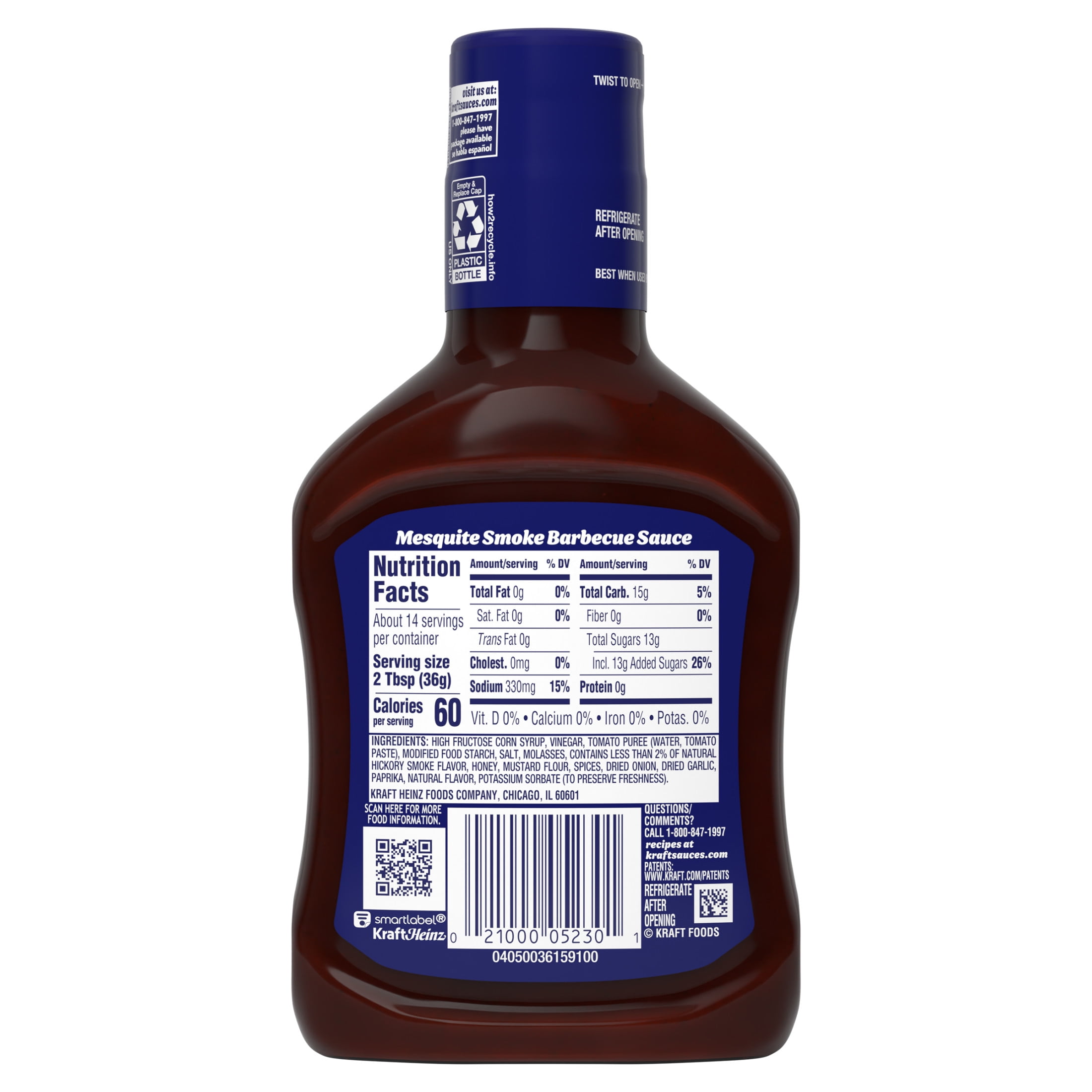 Kraft Mesquite Smoke Slow-Simmered Barbecue BBQ Sauce, 18 oz Bottle