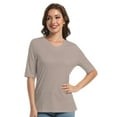thumbnail image 3 of Women's Short Sleeve V Neck Casual Basic Solid Color Pullover Lightweight Soft Knit T-Shirt Tops, 3 of 5