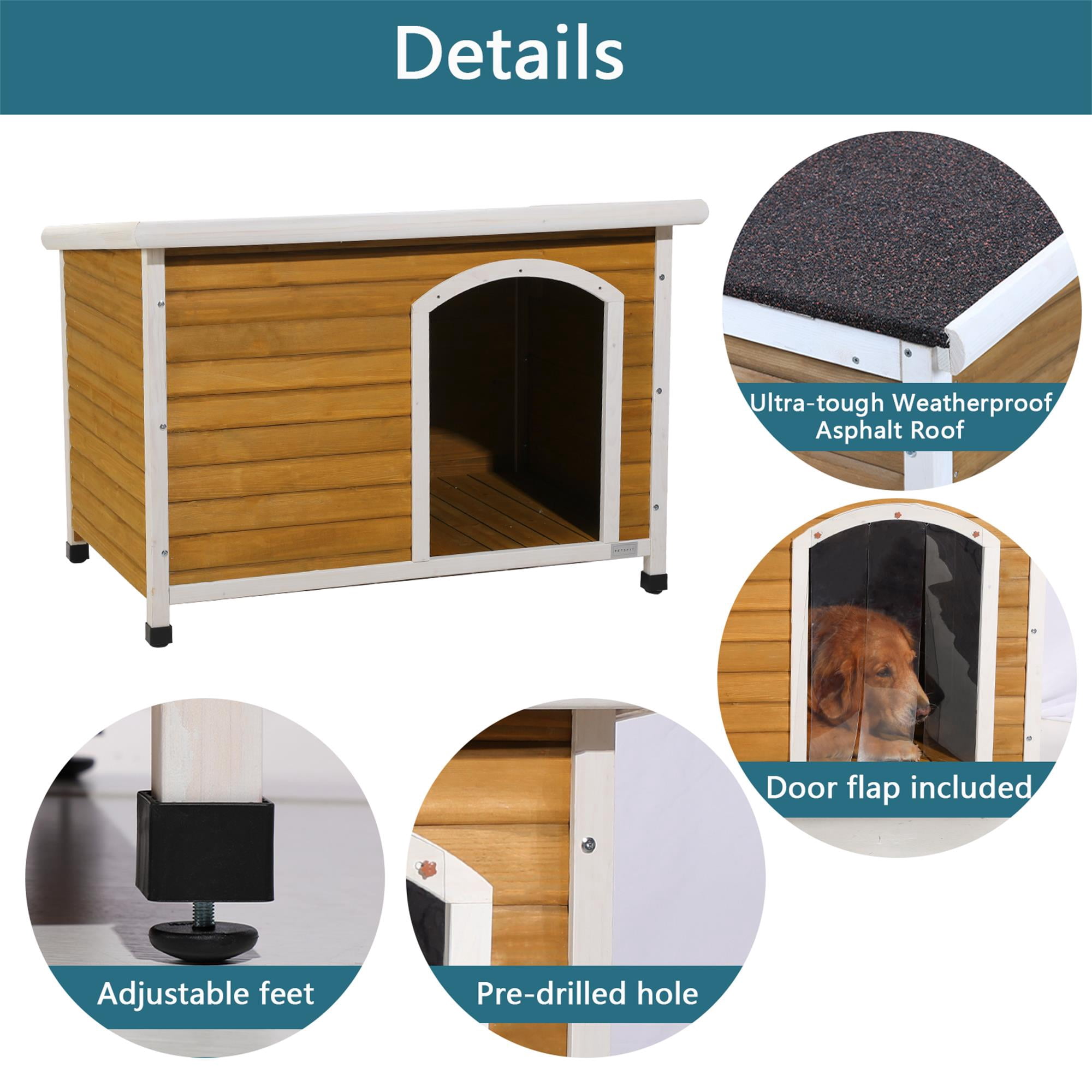 Demi Bonn 45" Outdoor Wooden Dog Houses with An Open Roof, Elevated Floor, Weatherproof Dog Kennel, Indoor Cat House, Yellow