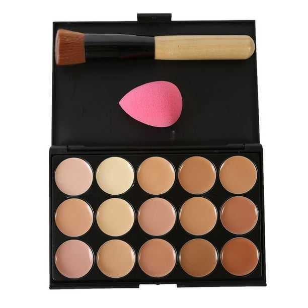 Professional 15 Colors Cream Concealer Camouflage Makeup Palette Contouring Kit + 1 Pcs Brush + 1 Sponge - PuffIdeal for Professional and Daily Use - Walmart.com