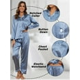 thumbnail image 5 of Womens Silk Pajama Sets Long Sleeve Satin Pajamas Set for Women Classic Button Down Silk Pajamas Women Satin Sleepwear Set Womens Soft Loungewear Set with Long Pants, S-XL (Gray Blue), 5 of 13
