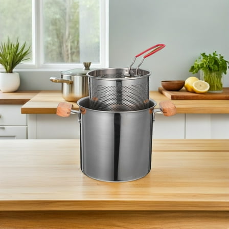 UPOUART Stainless Steel Deep Fryer Pot with Basket 3L Compact Multifunctional Kitchen Cooking Oil Frying Pan