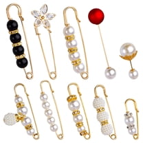 10pcs  10 Styles，Heavy Duty Safety Pins Metal Large Safety Blanket Pins Brooch Pins with White Pearl Rhinestones Accessories for Women Clothing Shirts Dresses Sweater Shawl Decoration