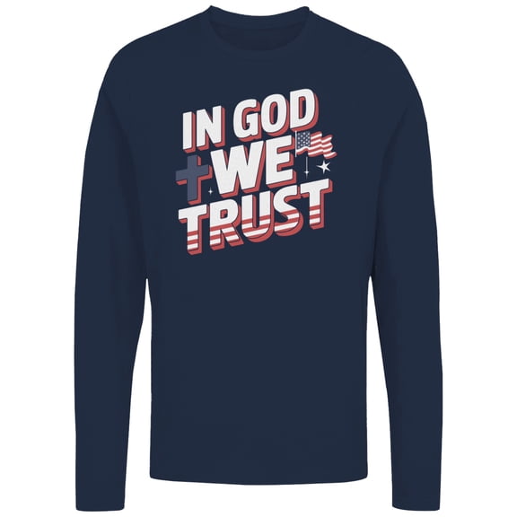 Smartprints In God We Trust Patriotic Women's Long Sleeve Shirt, Navy, S